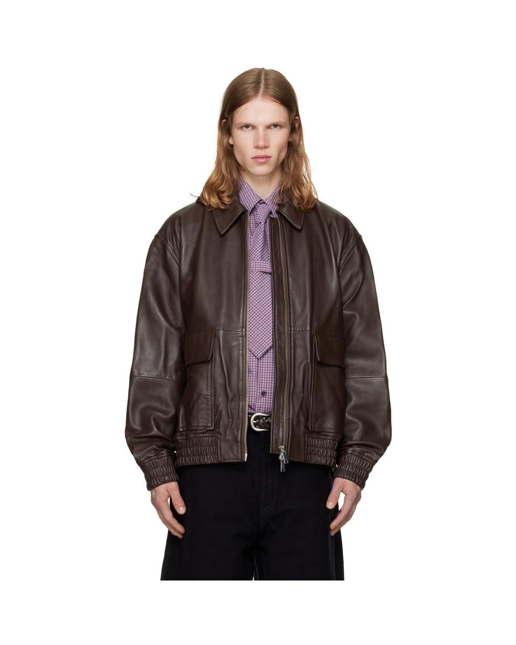 Studio Nicholson Brown Piston Leather Jacket for men