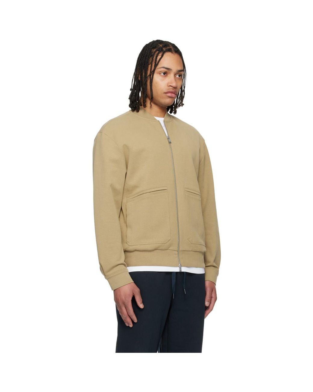 Boss Natural Zip-Up Peach Cotton Blend Bomber Jacket for men