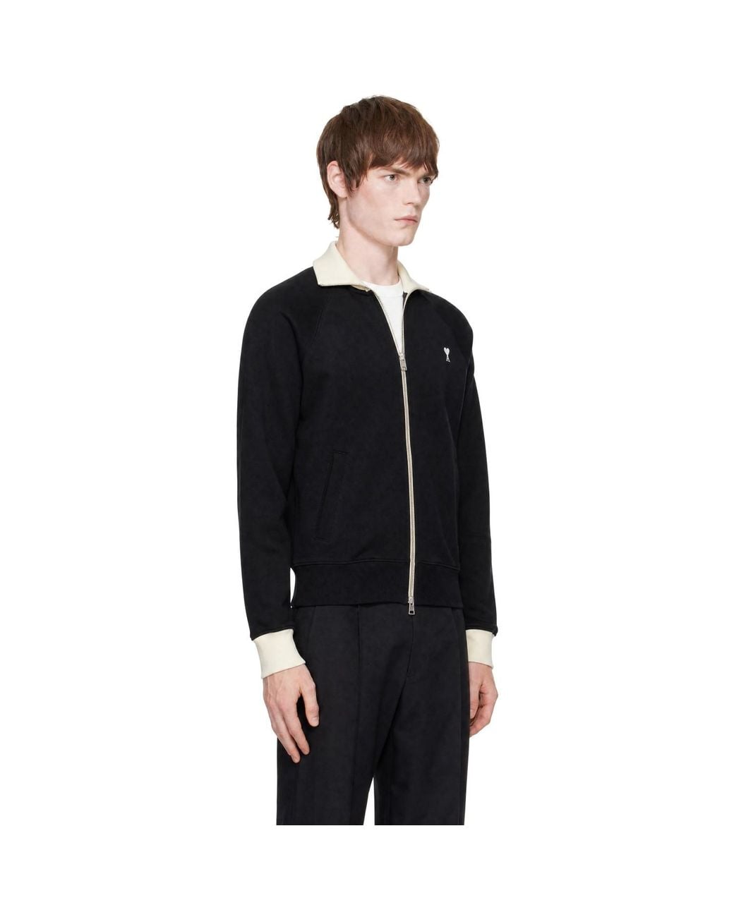 AMI Black Zipped Ami De Coeur Sweatshirt for men