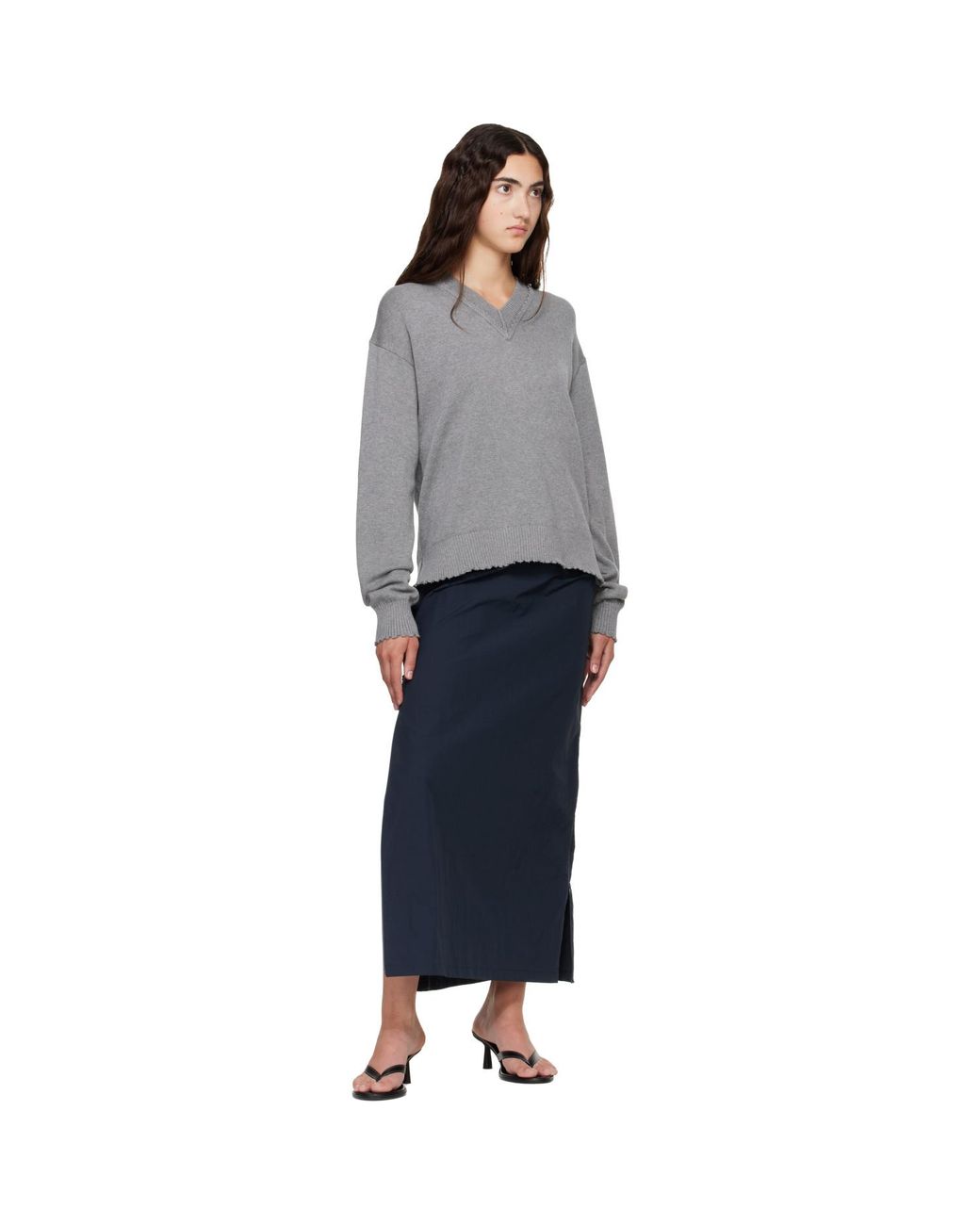 Helmut Lang Gray Ov Dist V Neck Sweater