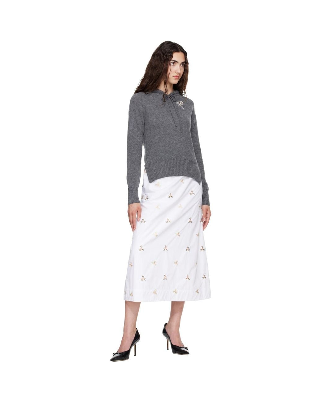 Simone Rocha Gray Embellished Relaxed Cashmere Hoodie