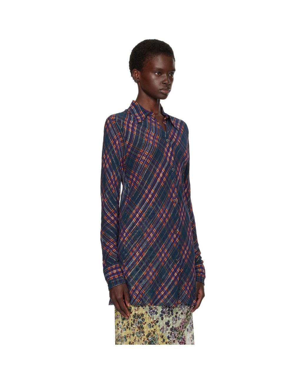 Dries Van Noten Blue Fitted Lurex Shirt