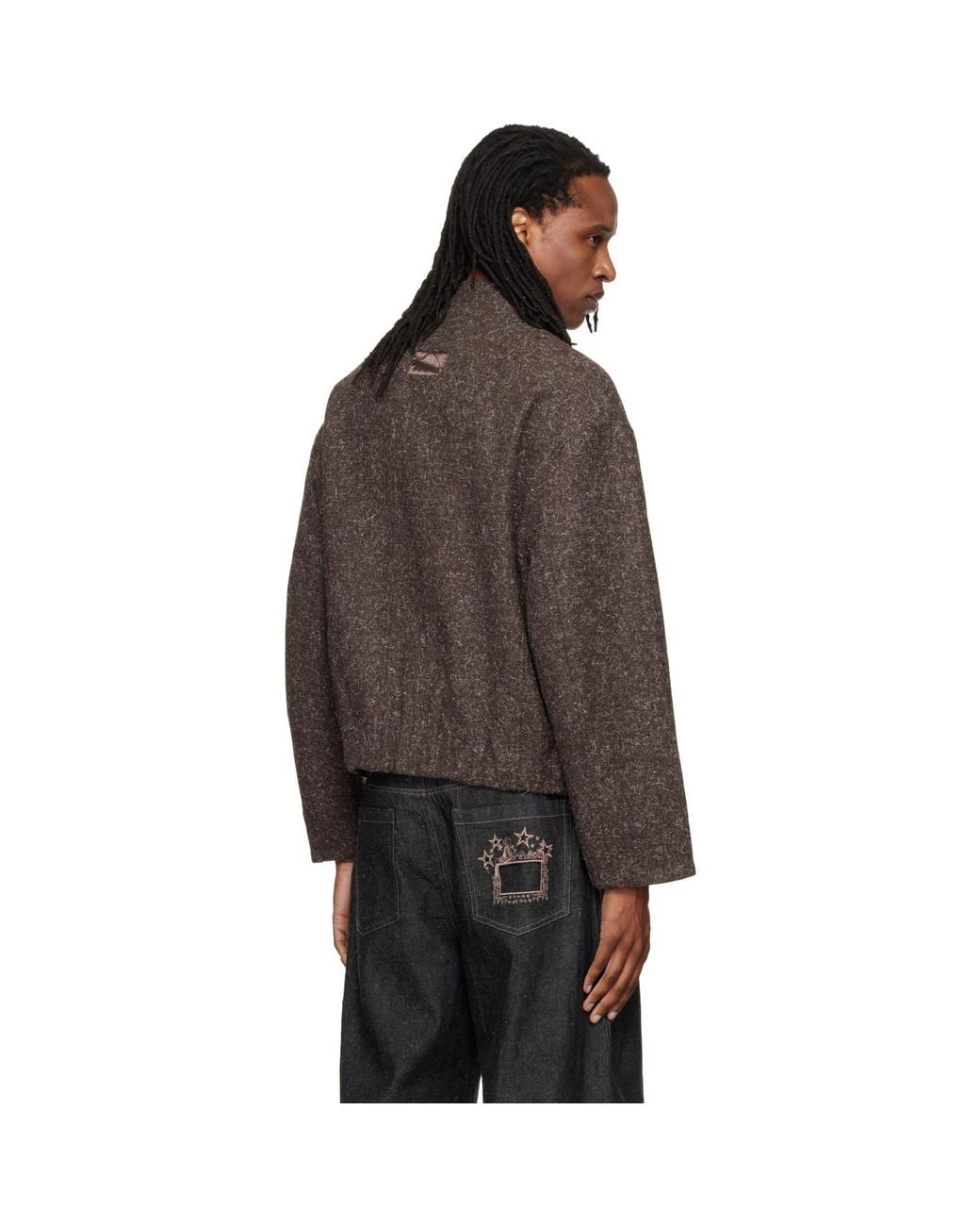 NULLUS Brown Wool Strapped Zipper Blouson Jacket for men
