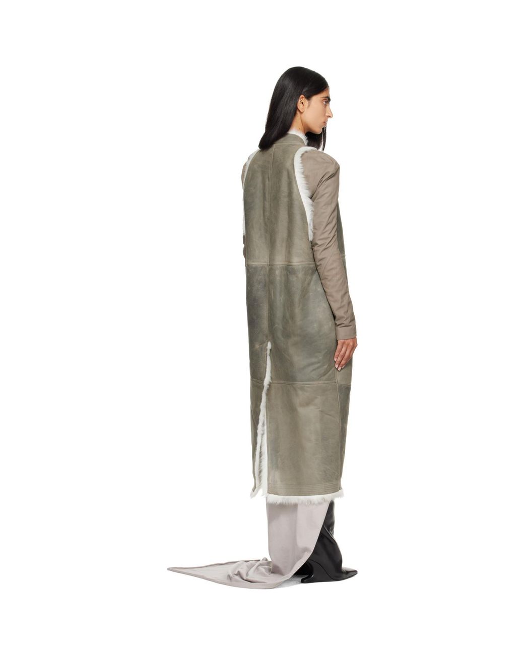 Rick Owens Green Taupe Tower Cyclops Shearling Vest