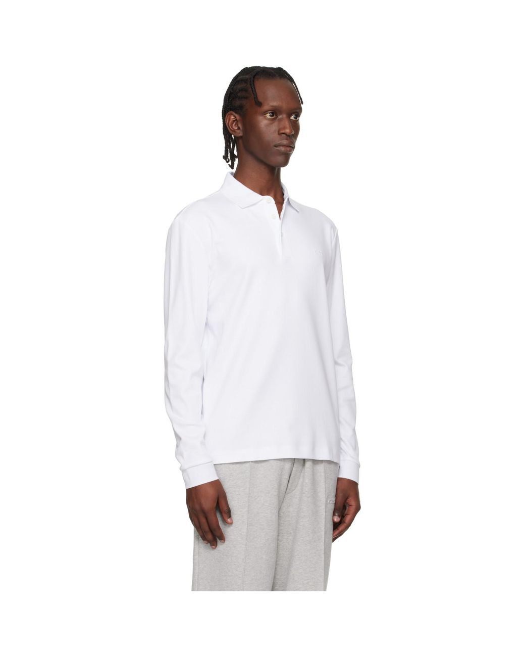 Boss White Regular Fit Interlock-Cotton Polo for men