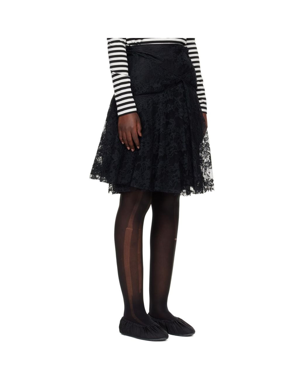Junya Watanabe Black Nylon Raschel Lace Midi Skirt