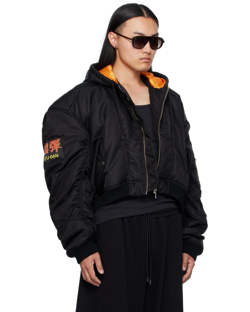 Lu'u Dan Black Patch Bomber Jacket for men
