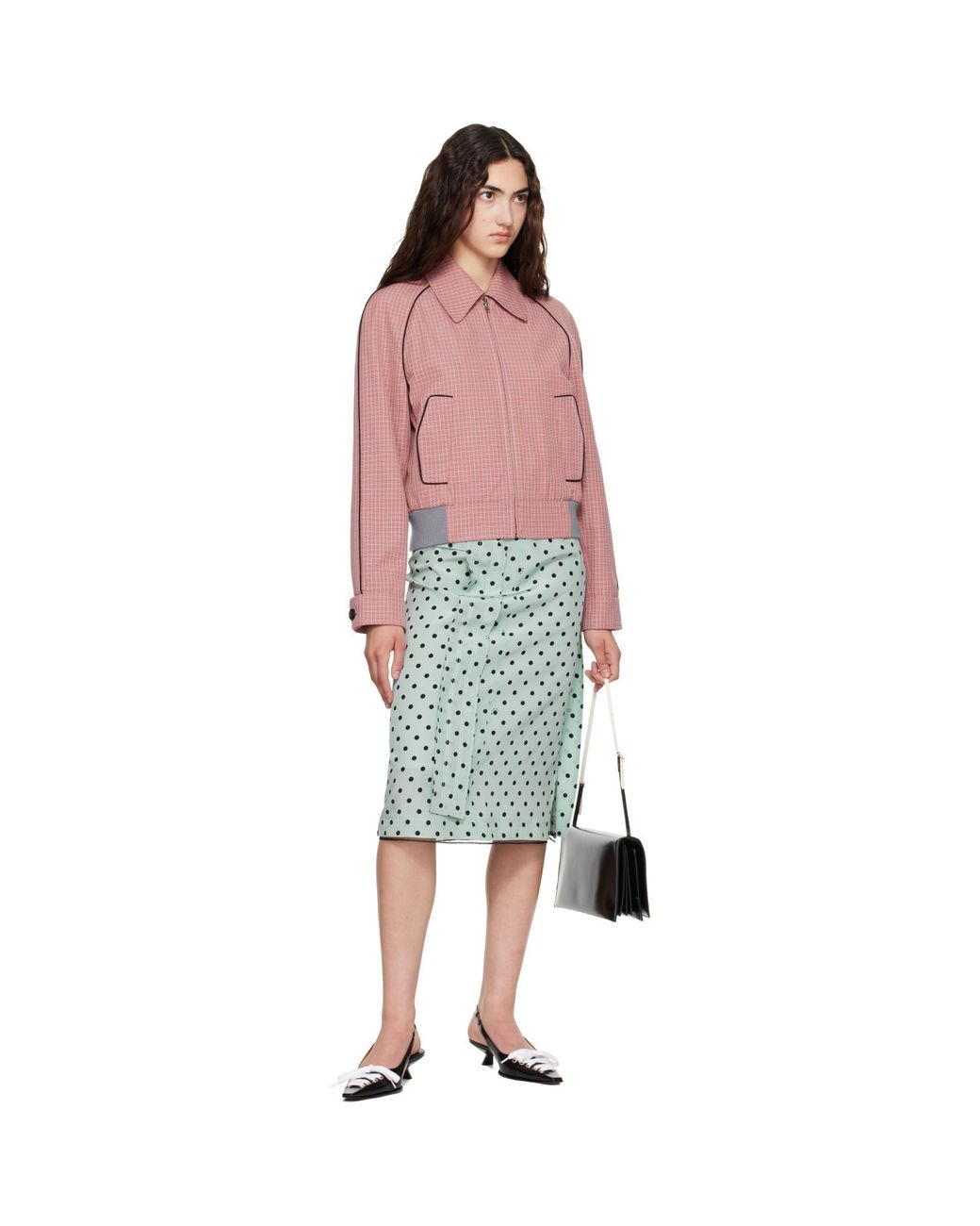 Marni Red Plaid Crop Bomber Jacket