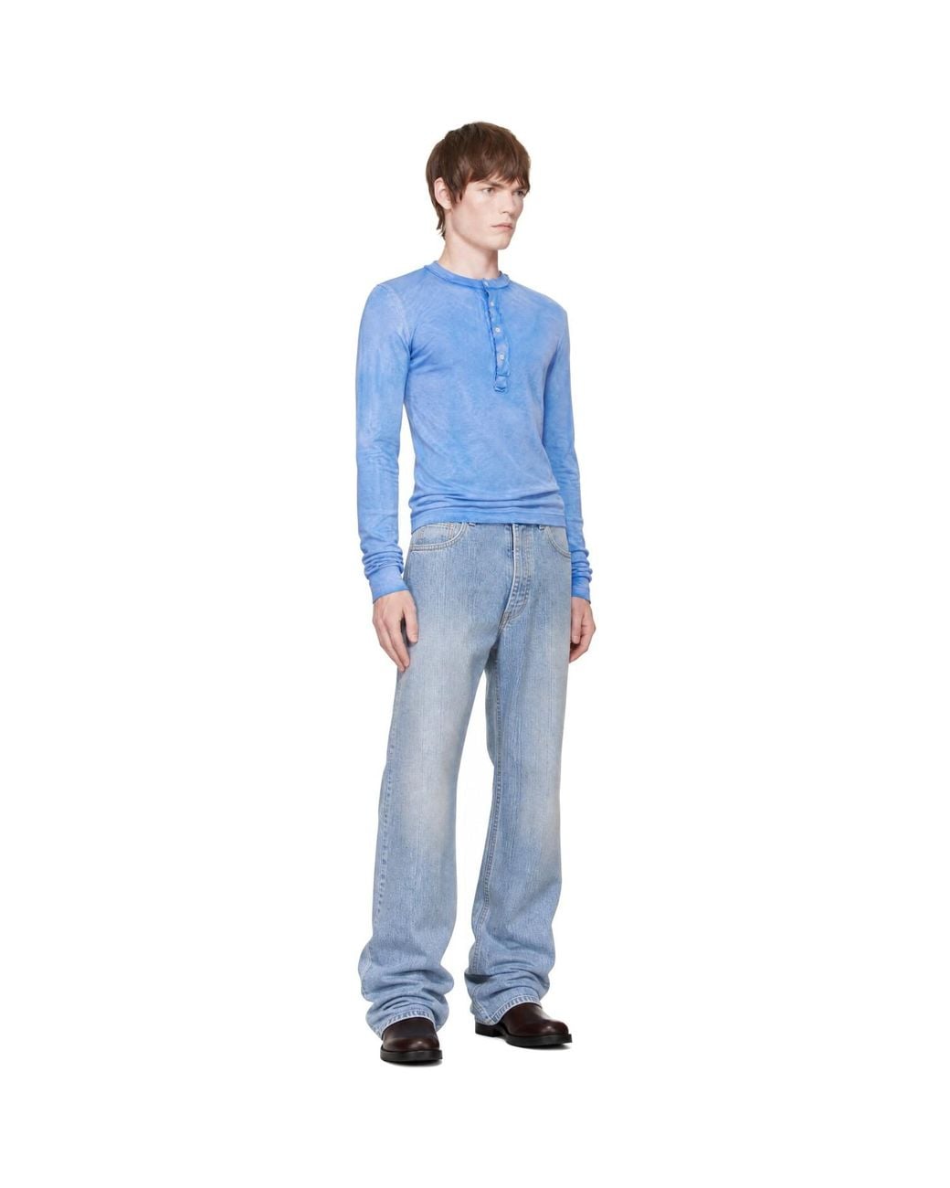 Edward Cuming Blue Stacked Henley for men