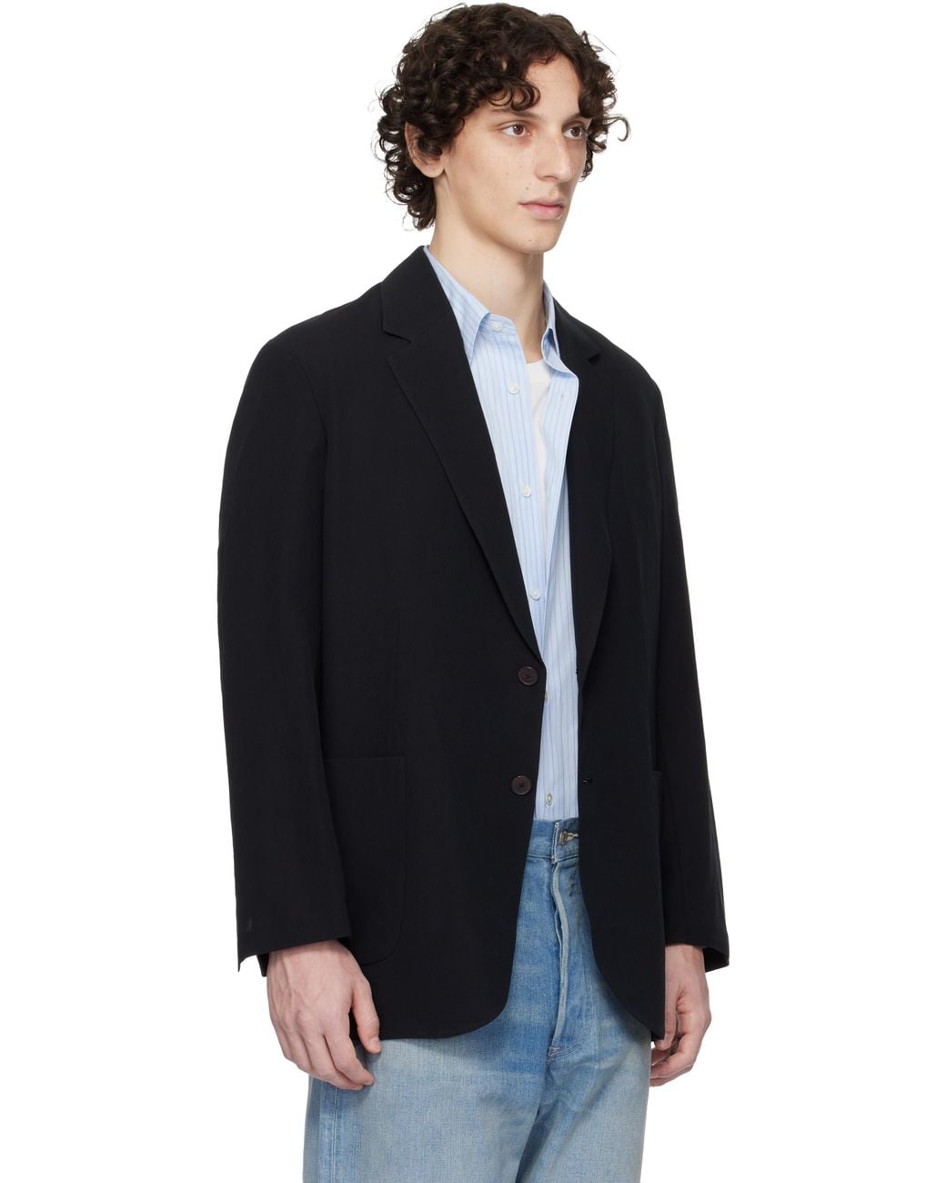 Auralee Black Light Cotton Wool Viyella Blazer for men