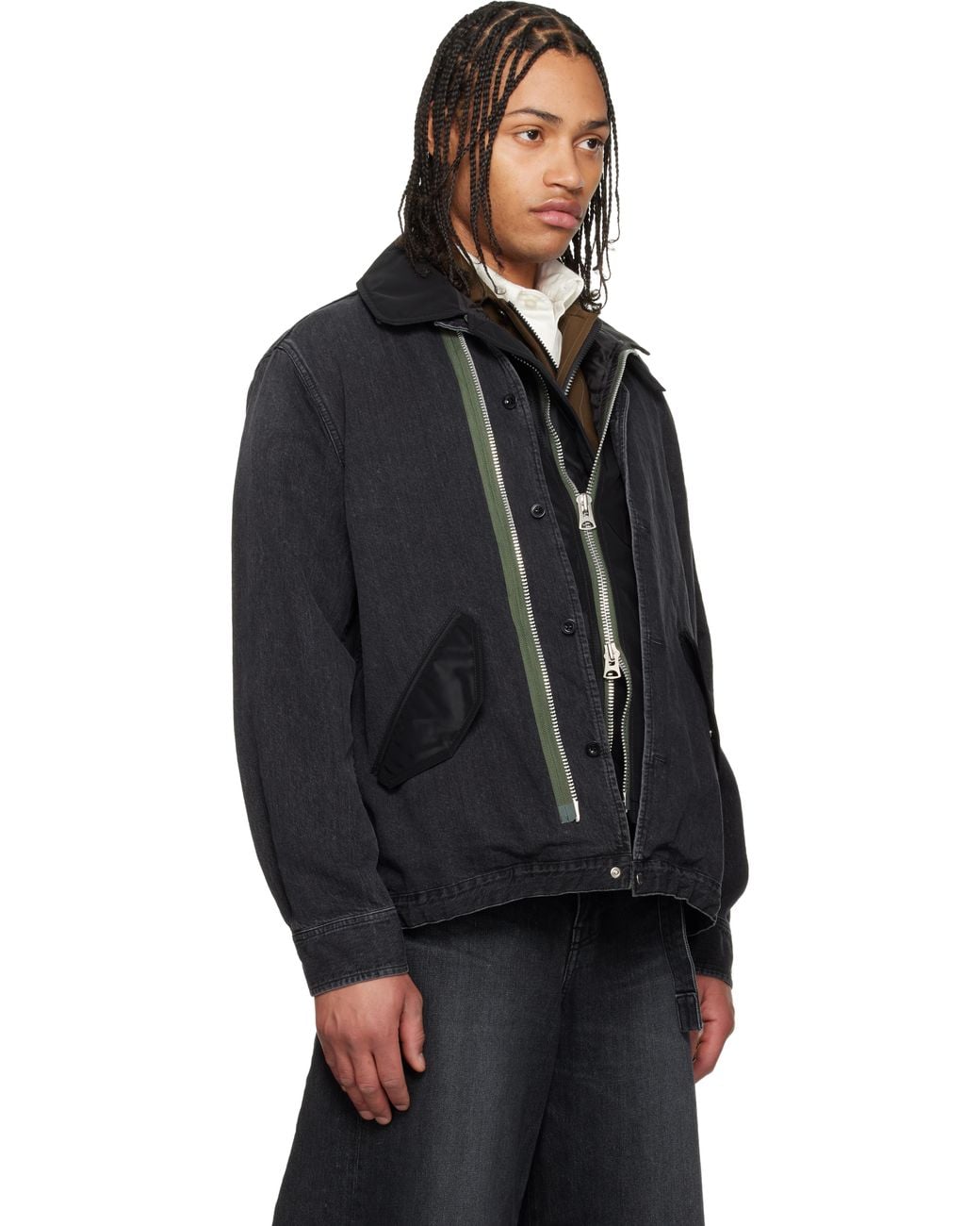 Sacai Black Nylon Twill Denim Jacket for men