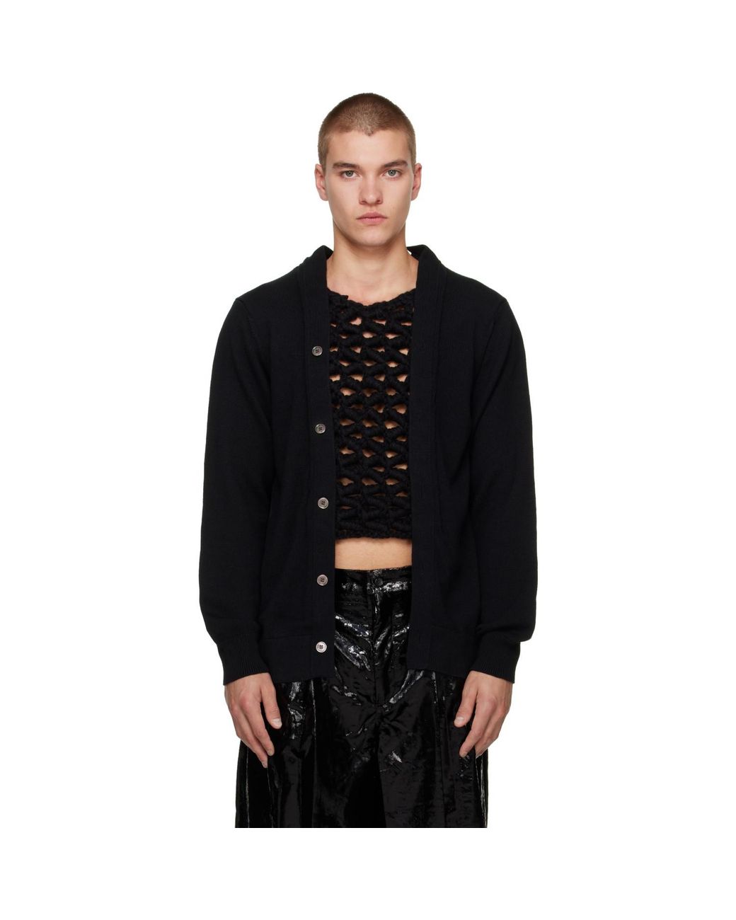 Comme des Garçons Black Worsted Yarn Wool Cardigan for men