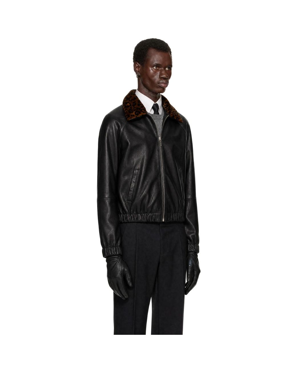 Ernest W. Baker Black Ssense Exclusive Leather Harrington Jacket for men