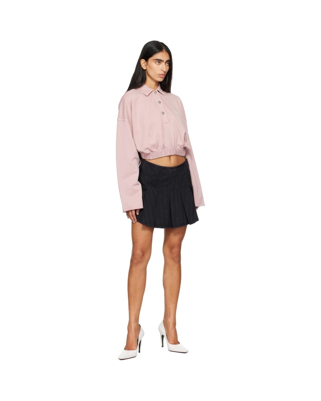 Palm Angels Pink Palm Sway Cropped Long Sleeve Polo