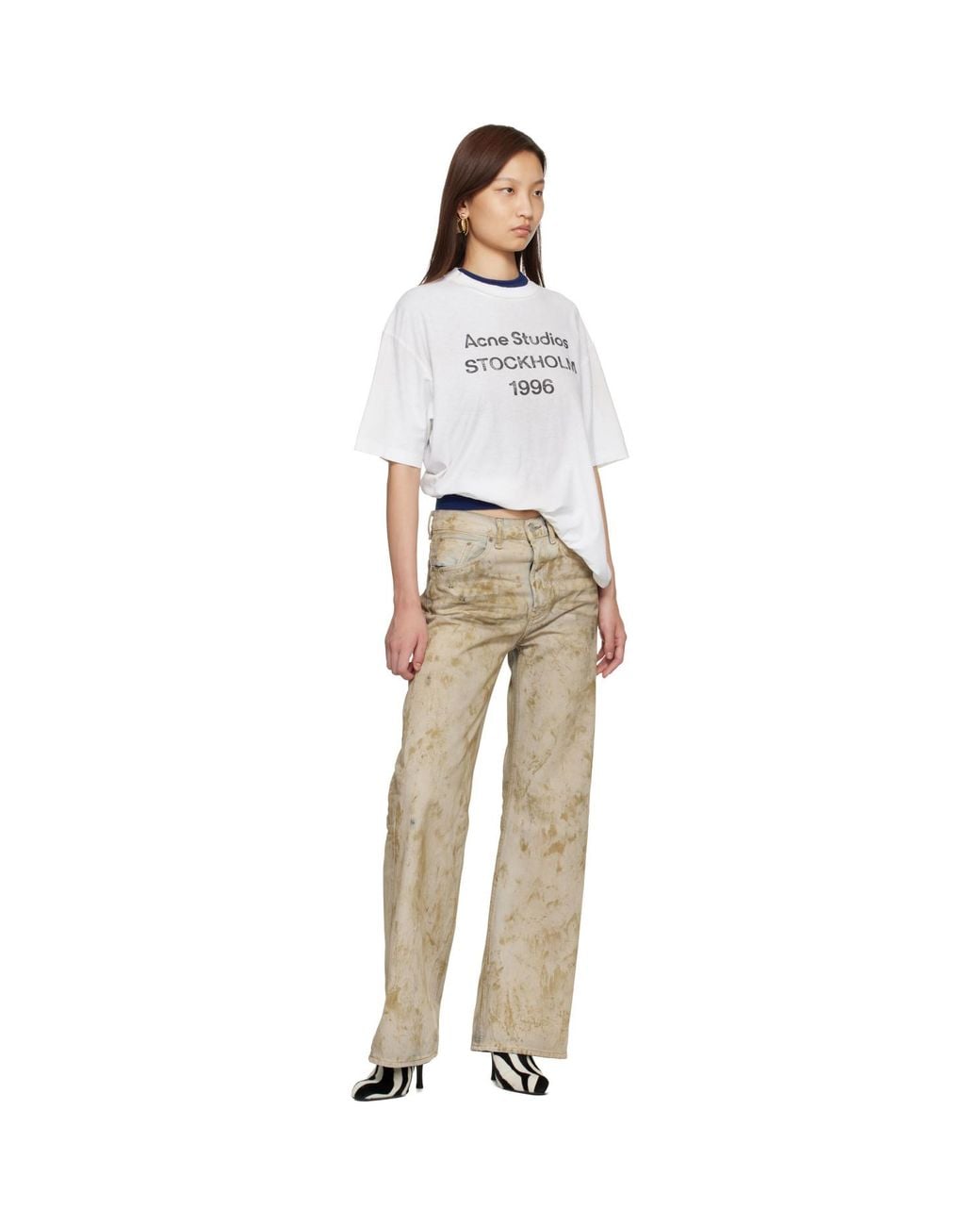 Acne White Relaxed Fit Logo T-Shirt