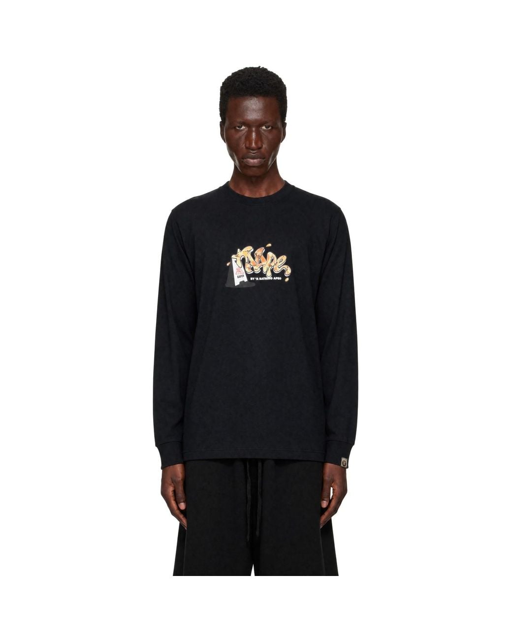 Aape By A Bathing Ape Black 'Aaper' Graphic Long Sleeve T-Shirt for men
