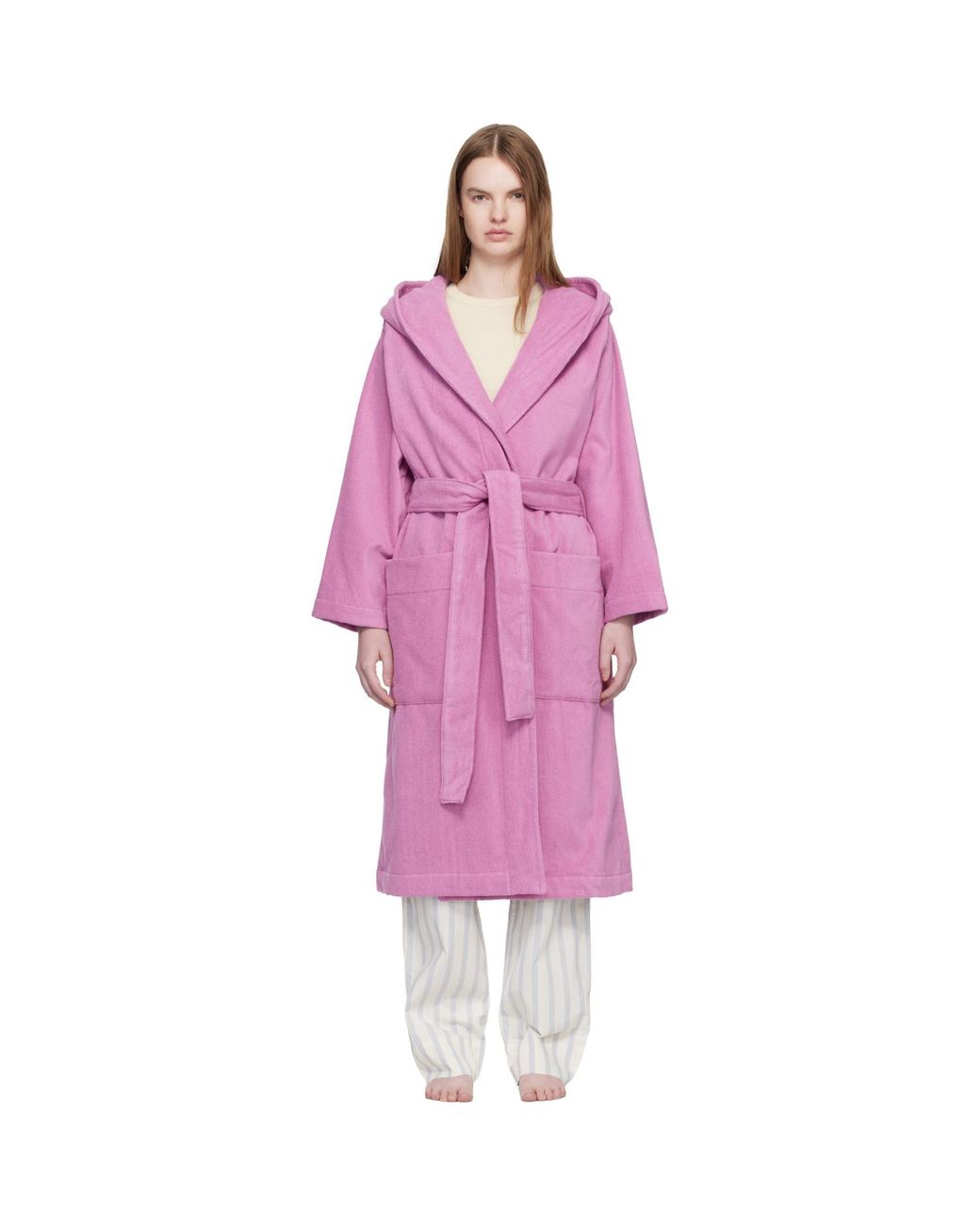 Tekla Pink Terry Hooded Bathrobe
