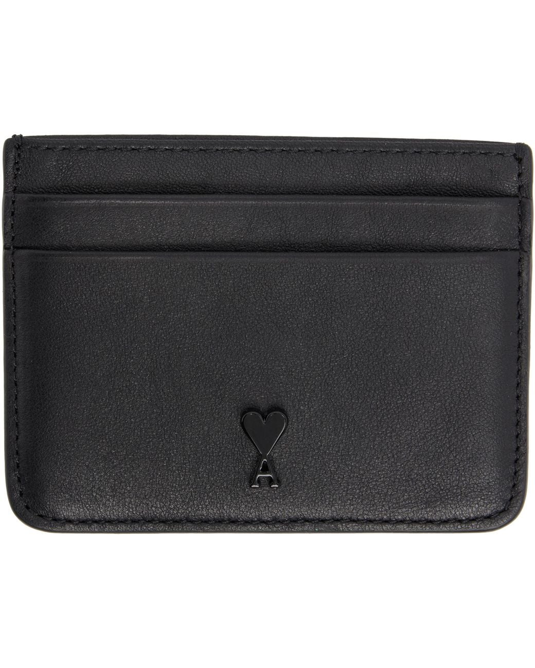 AMI Black Smooth Leather Ami De Coeur Card Holder for men