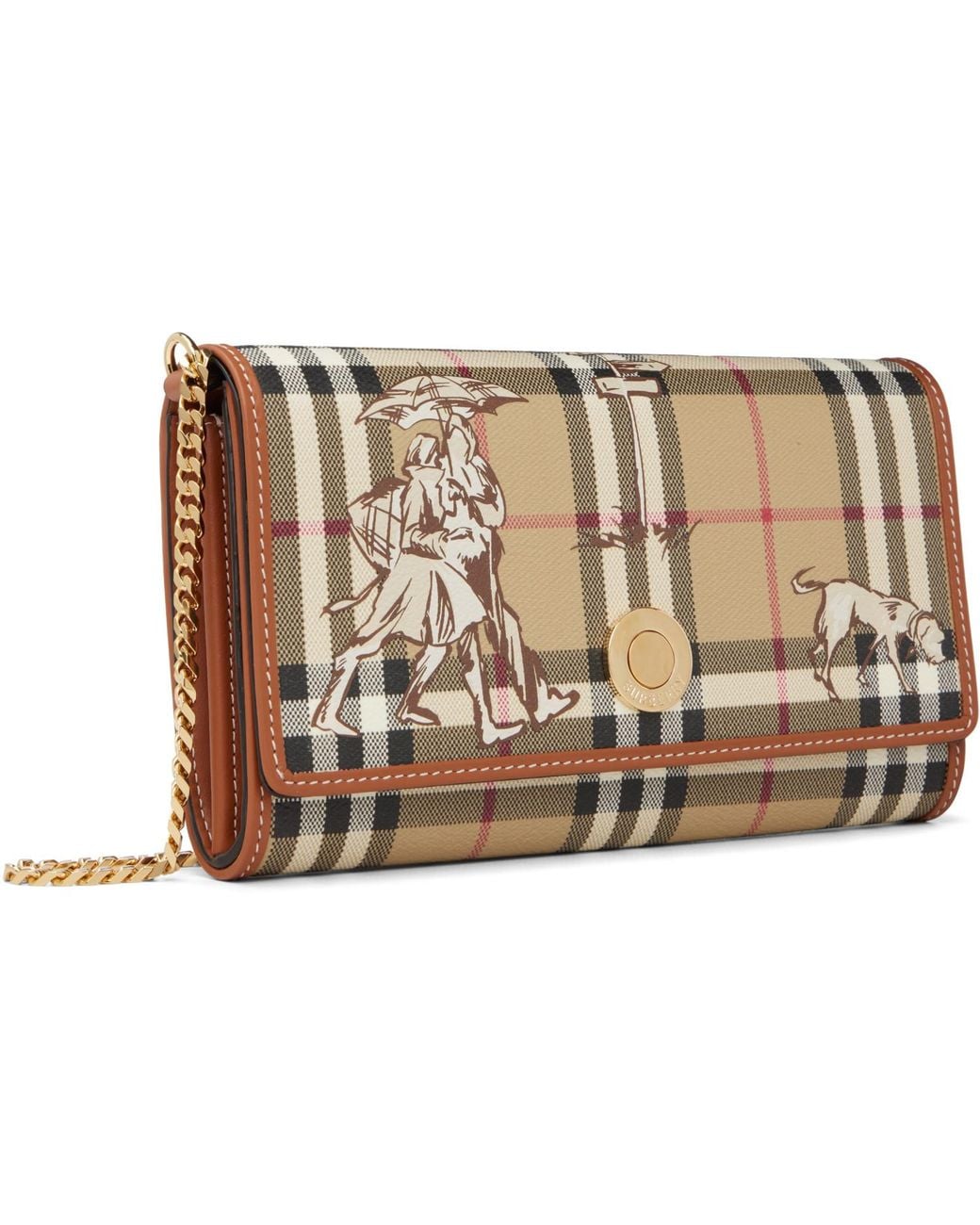 Burberry Natural Check Mates Chain Strap Wallet Bag