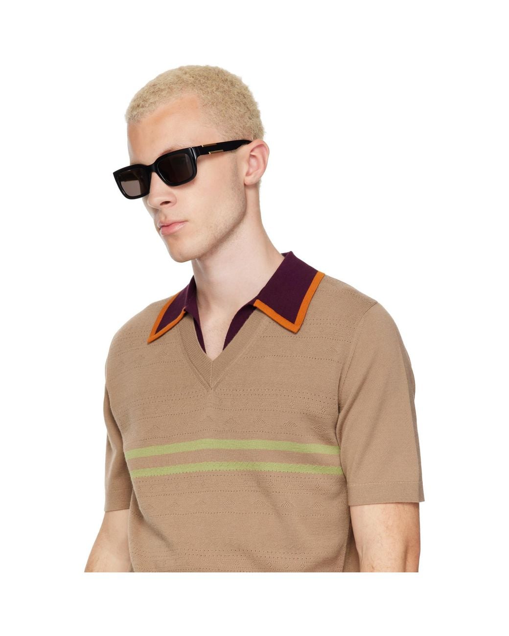 Bottega Veneta Brown Rectangular Ribbon Sunglasses for men