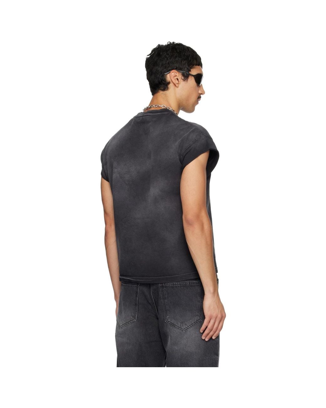 THUG CLUB Black Burnshot Slit Sleeve T-Shirt for men
