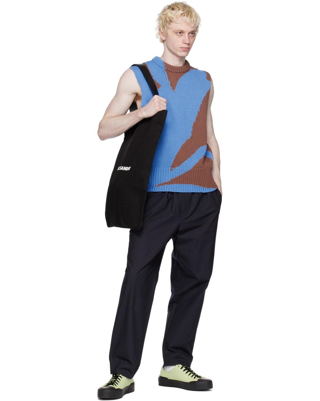 Jil Sander Blue Intarsia Vest for men