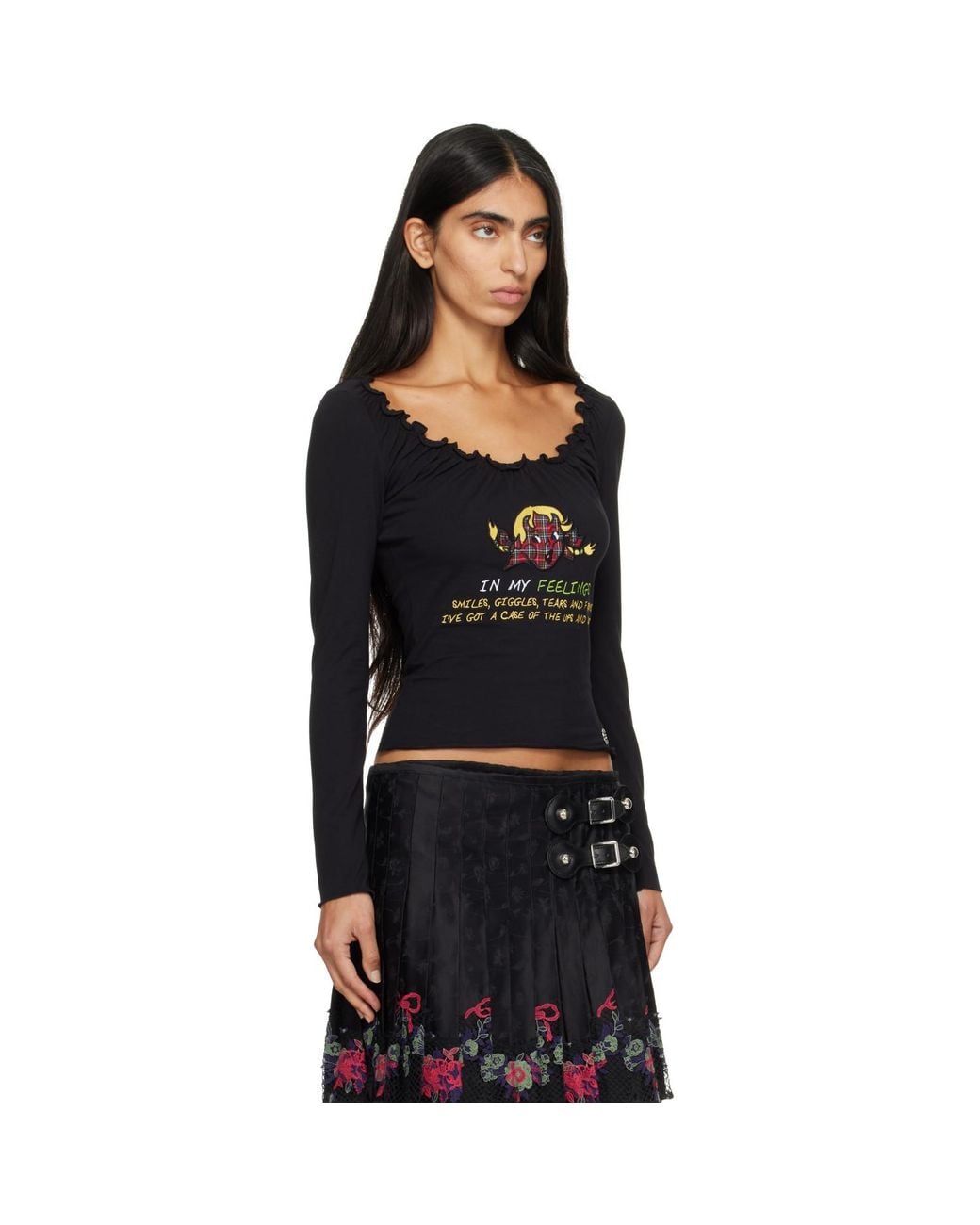 Chopova Lowena Black 'Feelings' Happy Long Sleeve T-Shirt