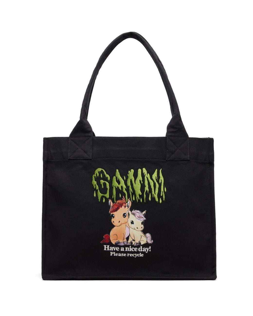 Ganni Black Pony Printed Large Tote