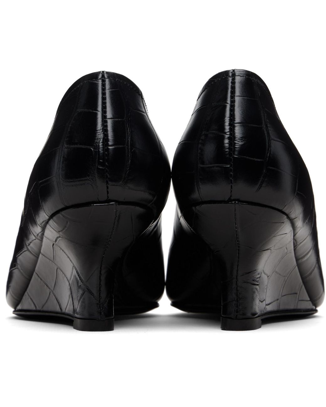 Totême Black Sharp Croco-Embossed Wedge Heels