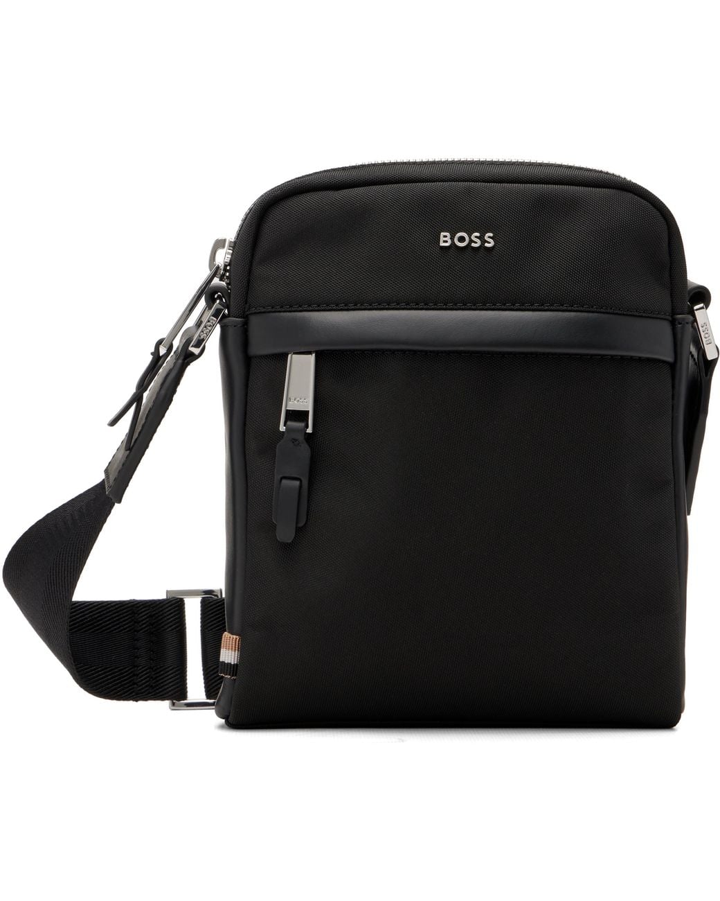 BOSS Leather-Trimmed Reporter Bag in Black for Men | Lyst
