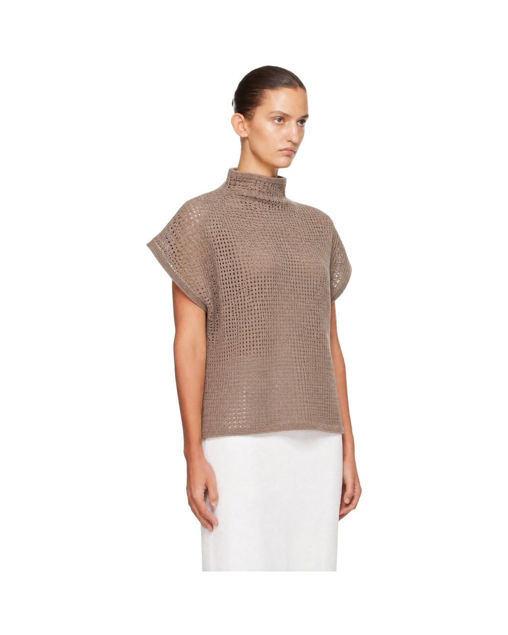 Pleats Please Issey Miyake Brown Taupe Dot Knit Top