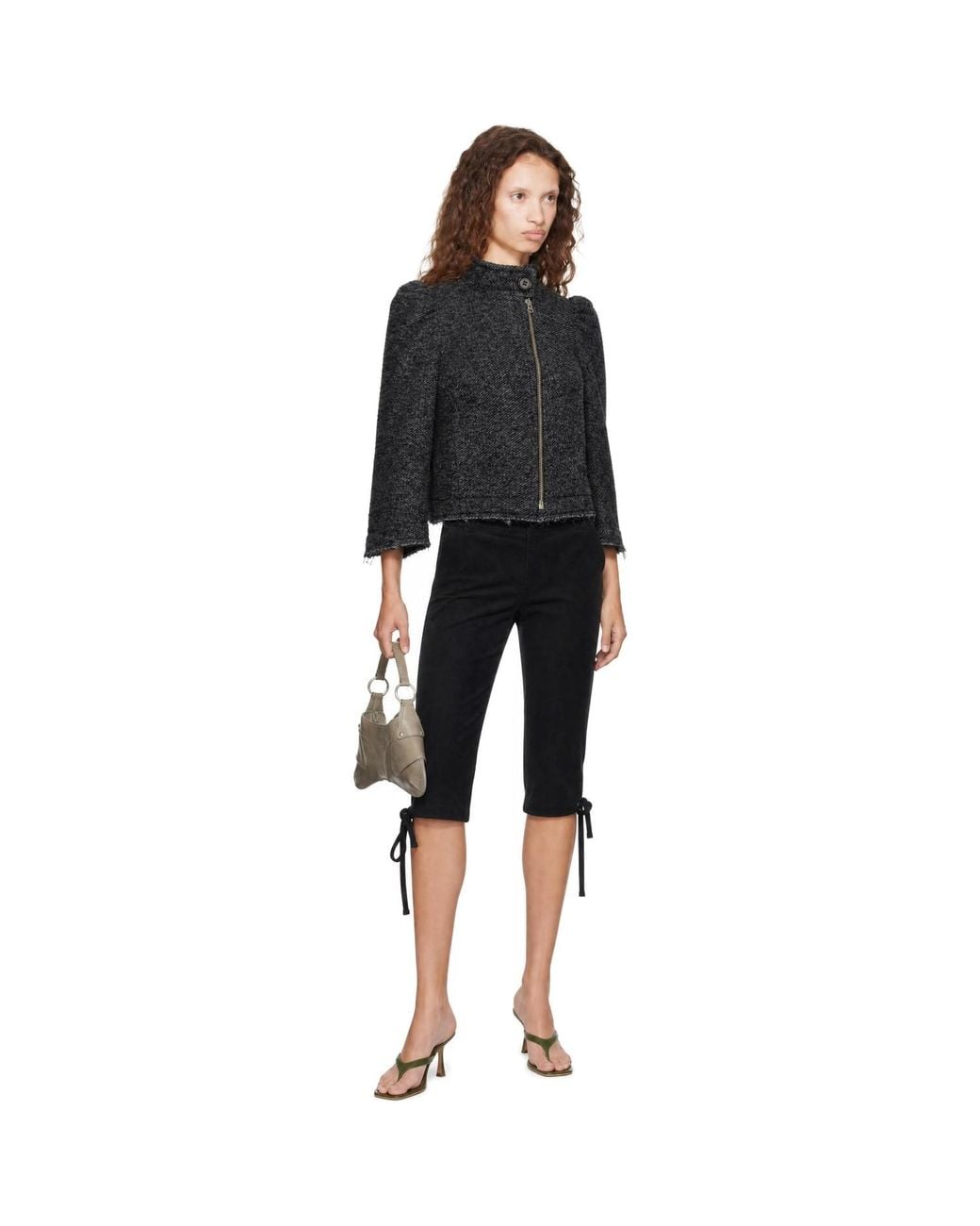 KNWLS Black Wool Tweed Zip Jacket