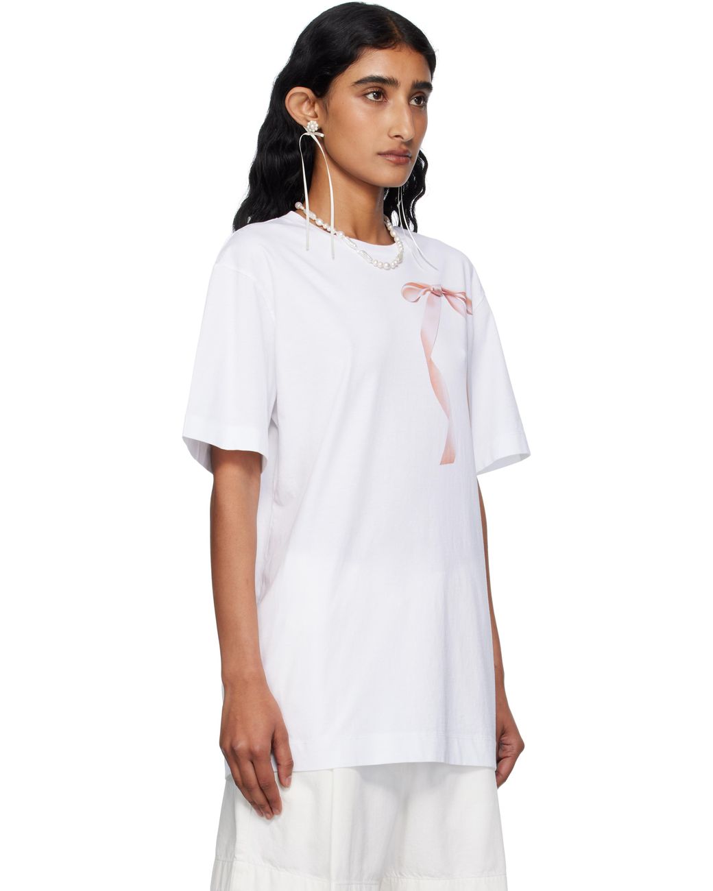 Simone Rocha White Ribbon Bow Tail T-Shirt