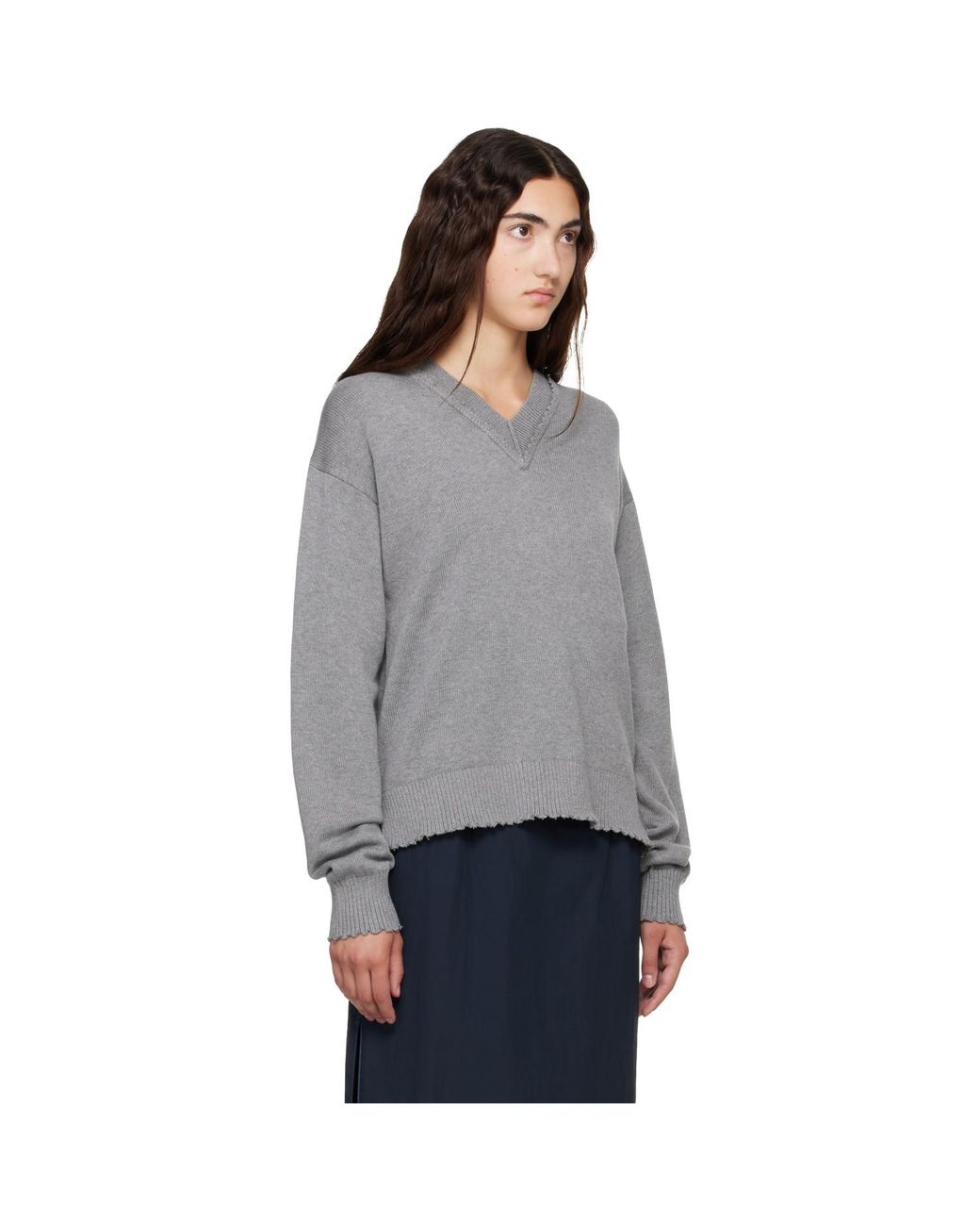 Helmut Lang Gray Ov Dist V Neck Sweater