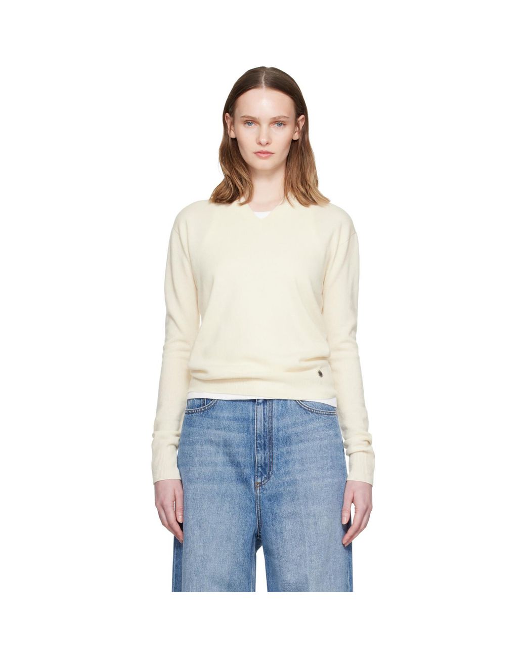Stella McCartney White Off- Cashmere V-Neck Sweater