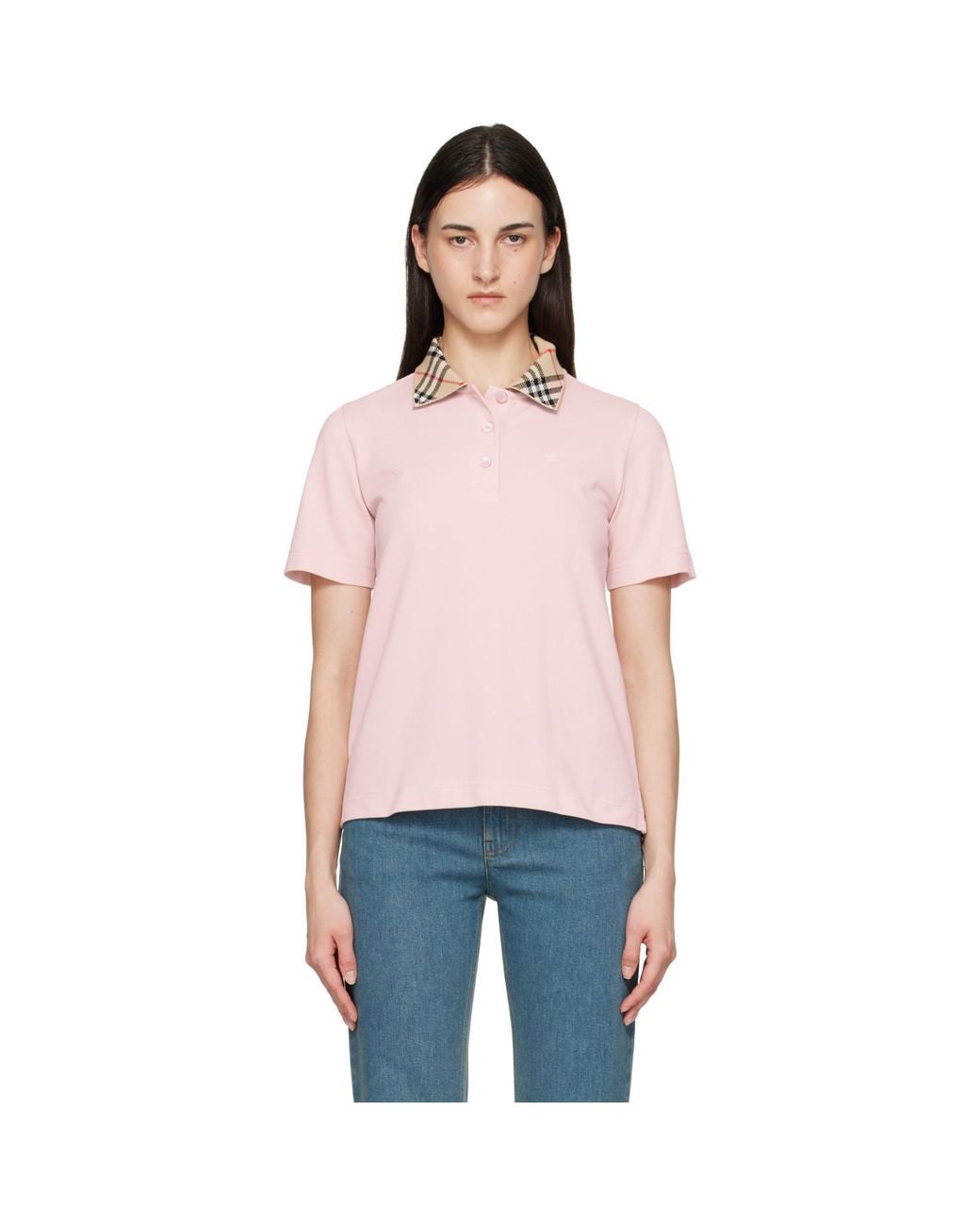 Burberry Red Check Collar Polo