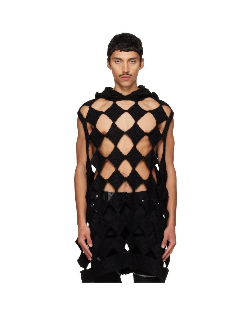 Rick Owens Black Tower Sarutanya Hooded Tank Top for men