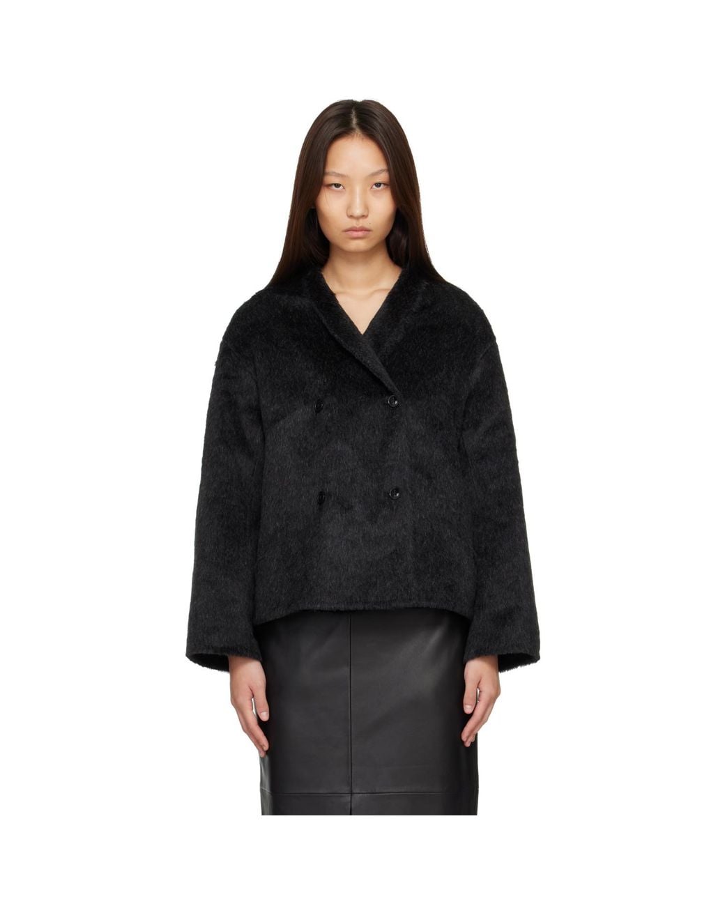 Loulou de Saison Black Wes Double Breasted Alpaca Jacket