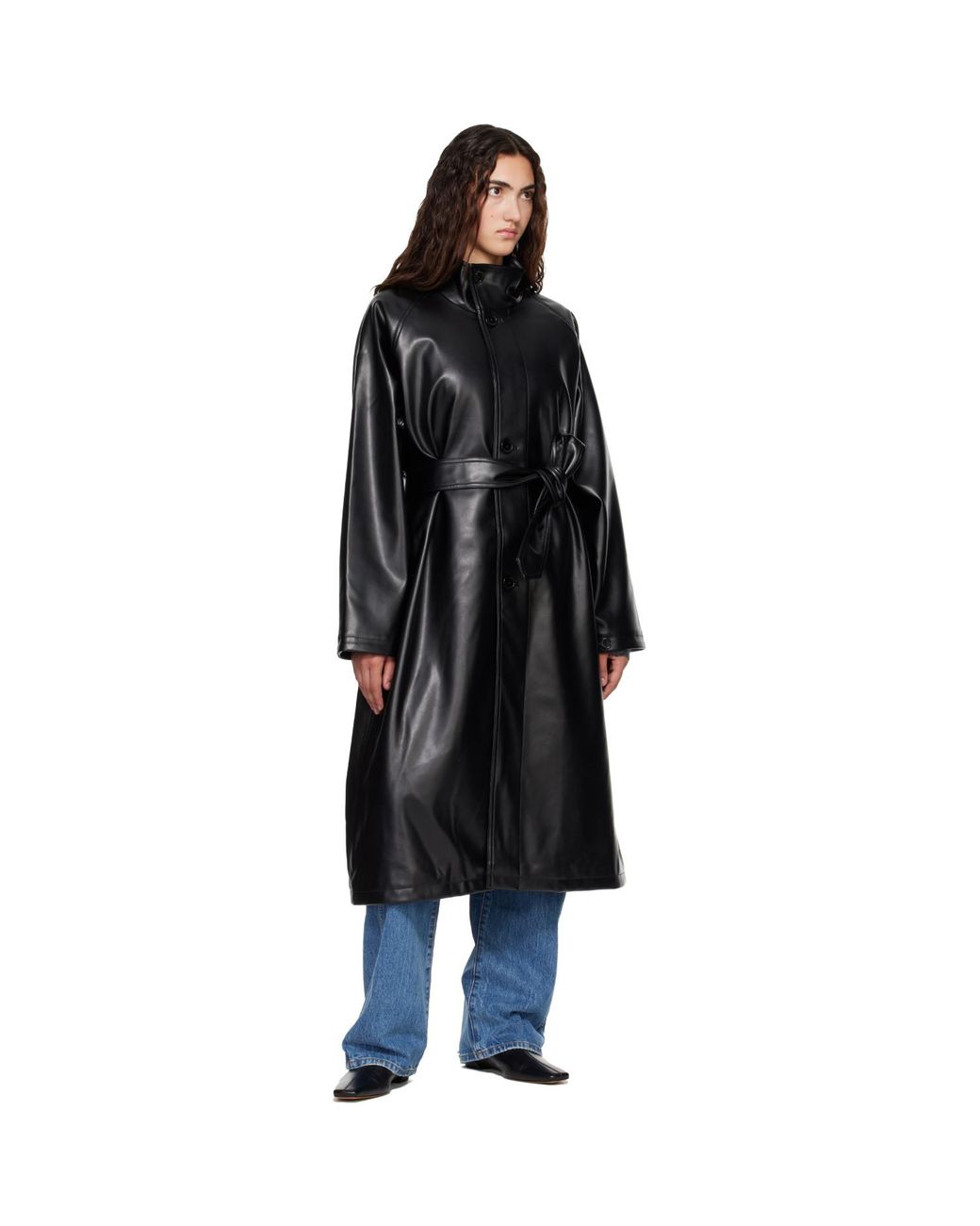 Frankie Shop Black Calen Faux-Leather Trench Coat