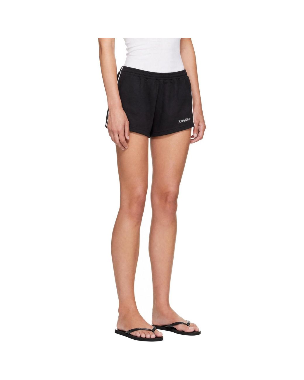 Sporty & Rich Black Serif Logo Retro Track Shorts