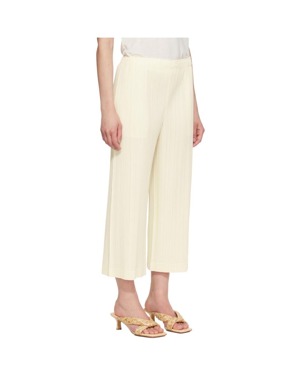 Pleats Please Issey Miyake Natural Off- Opaque Trousers