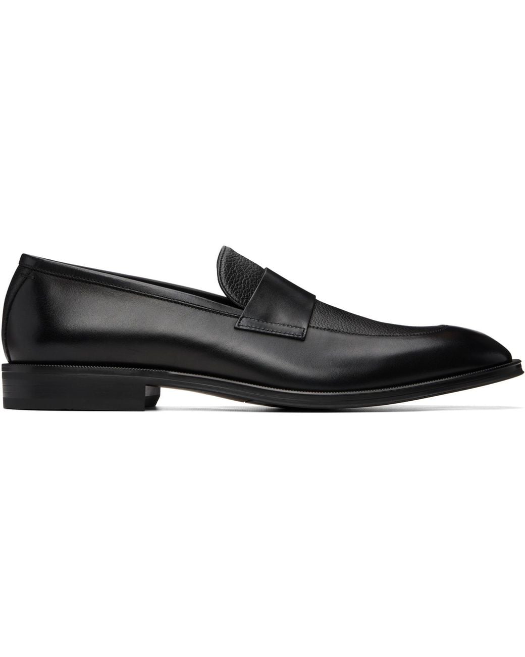 Boss Black Plain Penny Trim Leather Loafers for men