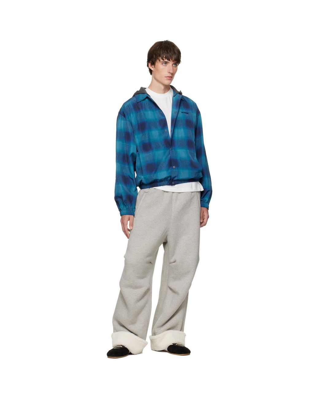 we11done Blue Check Coach Jacket for men