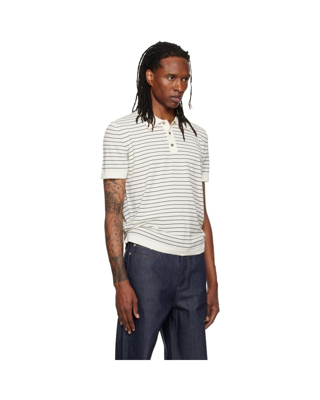 A.P.C. White Off- Fitted Striped Polo for men