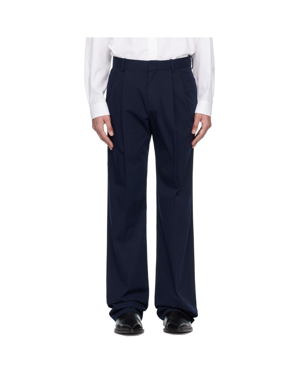Balmain Blue Cotton Twill Darted Trousers for men