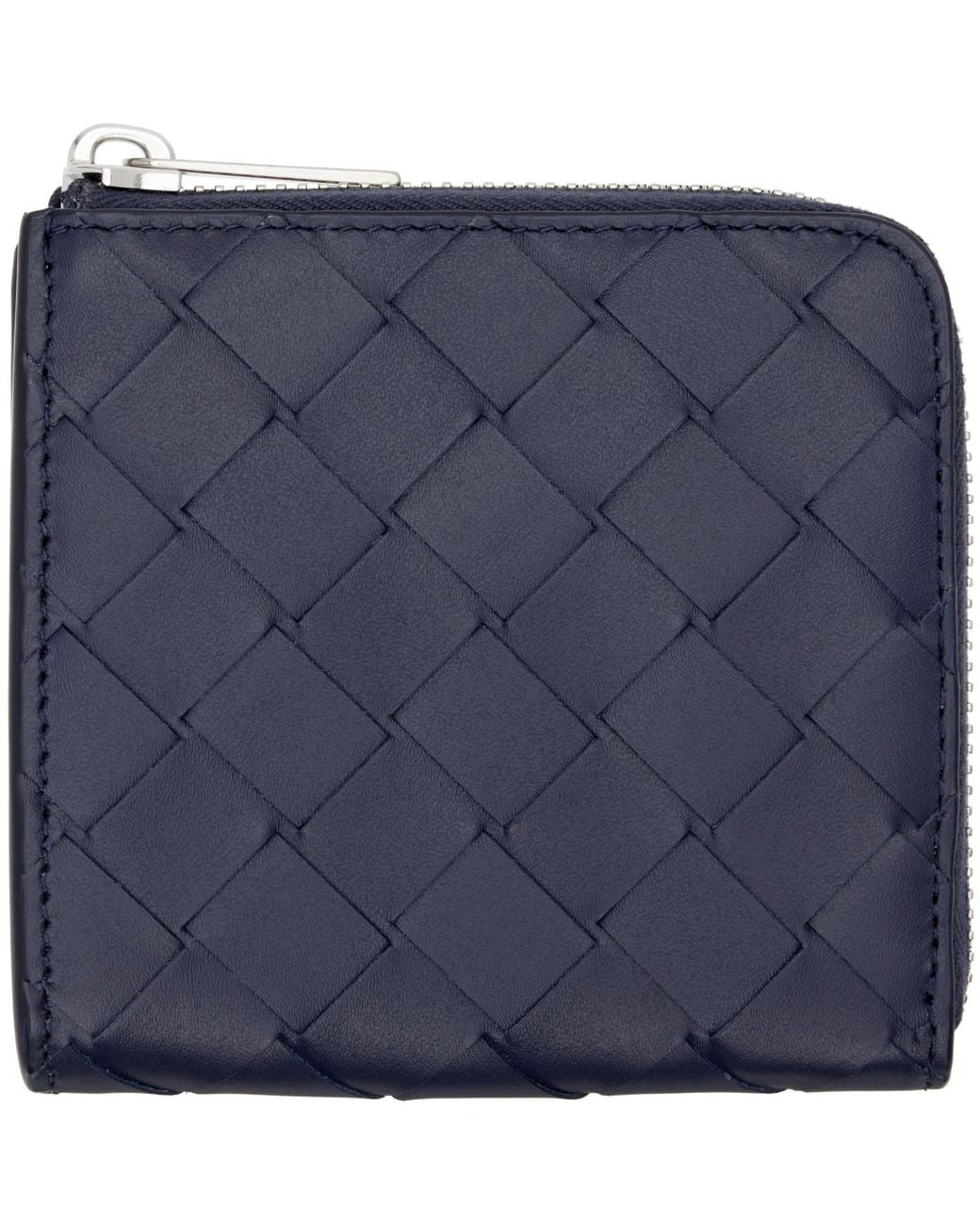 Bottega Veneta Blue Intrecciato Square Zip Around Wallet for men