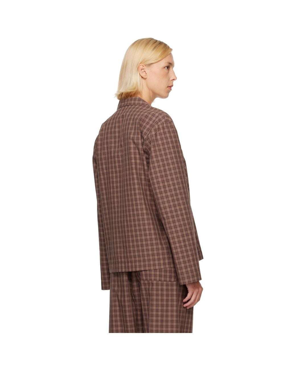 Tekla Brown Fine Twill Long-Sleeved Pyjama Shirt