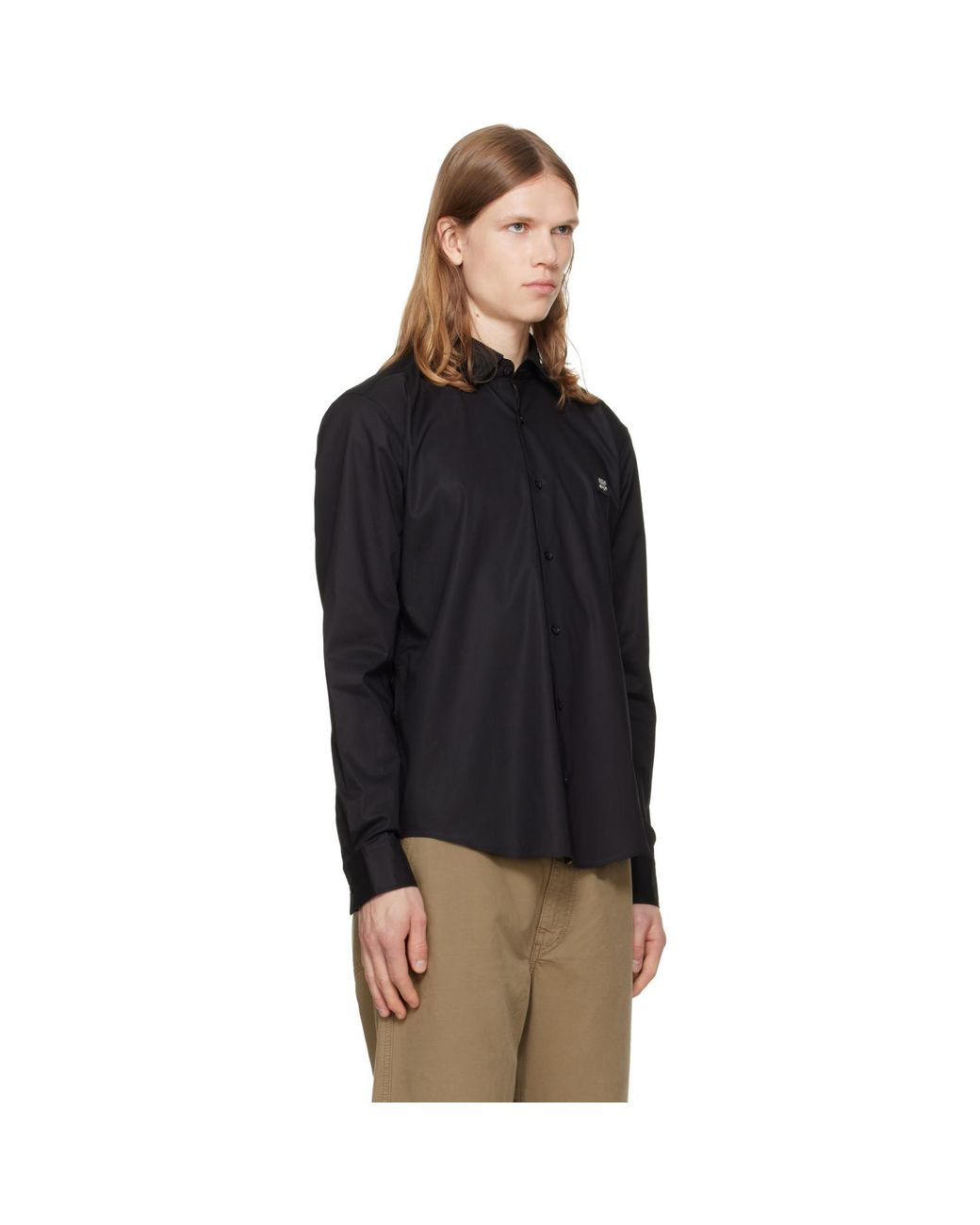 HUGO Black Stretch-Cotton Canvas Slim-Fit Shirt for men