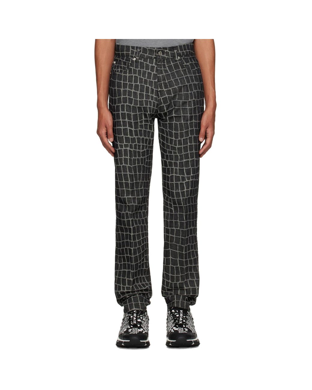 Versace Black Gray Jacquard Jeans for men