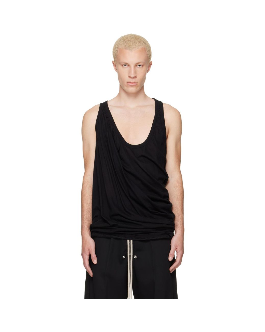 Rick Owens Black Tower Draped Pony Tank Top for men